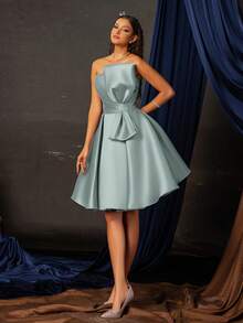 Smilprince Women's Solid Color Tube Short High-End Banquet Evening Gown Elegant Prom Semi Formal Wedding Guest Dress, For Birthday, Graduation, Homecoming Party Dress