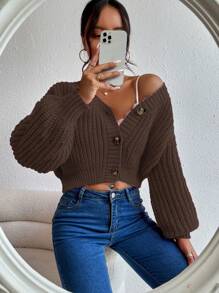 Chiquease Women's Loose Fit Short Cardigan With Drop Shoulder, Spring & Autumn,Long Sleeve Tops