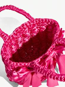 SHEIN ICON DAMEN, DAMEN HENKELTASCHE, GEFLOCHTENE TASCHE, FÜR DATE, GEBURTSTAG, DATE NIGHT, PARTY, LUSTIG, PREPPY, SÜSS, Y2K, Modisch, Personalisiert, Süß und Cool Hot Girl, Fliege, Knallpink, Handgehäkelt, Teenager - Heißes Pink - Übersicht 6