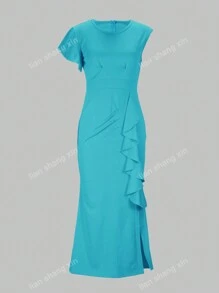 Abito da moda semplice ed elegante da donna, di colore solido, adatto all'uso quotidiano