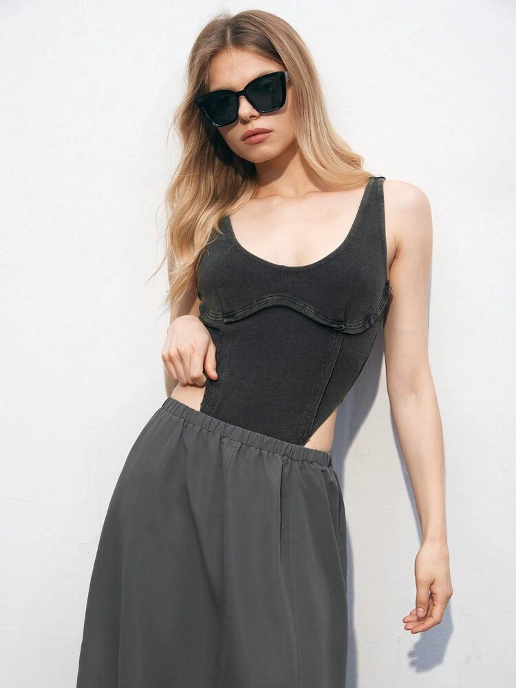 SHEIN Maija Women's Summer Casual Solid Color Sleeveless Bodysuit