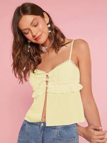 Enchnt Women's Summer Front Tie Split Hem Camisole Cami Top - Yellow - View 5