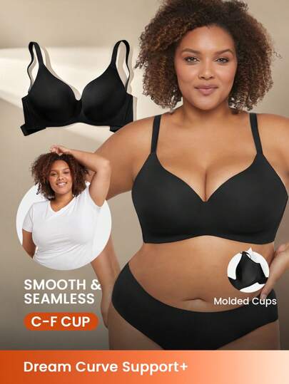 LUVLETTE Große Größen Schwarzer Drahtloser Komfortabler Must-Have Push-Up T-Shirt Basis-BH