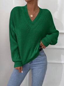 V Neck Drop Shoulder Sweater