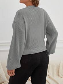 SHEIN Essnce Áo len cardigan dài tay kiểu dáng đơn giản màu trơn cỡ lớn dành cho nữ dùng hàng ngày, dùng cho mùa đông - Xám - Xem 2