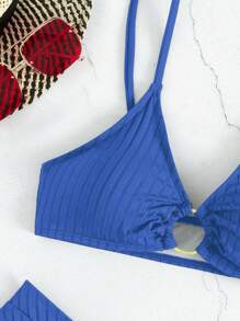 SHEIN Swim Women's Solid Color Circle Link Sexy Bikini Set For Summer Beach, 2 Pieces - Royal Blue - View 6