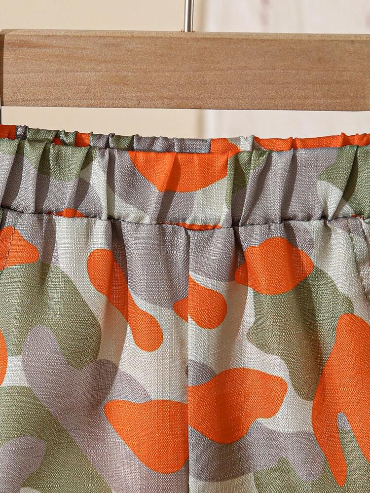 Baby Boys' Color Block Round Neck Short Sleeve Top And Elastic Waist Shorts Summer Casual Outfit