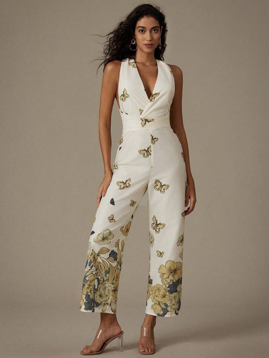 Aveloria Modichic Jumpsuit ống rộng in hoa và bướm quấn chéo có eo thon - Nhiều màu - Xem 1