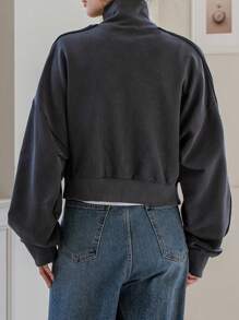 DAZY Đứng cổ áo Tay áo dài Giải trí Dây kéo Áo nỉ - Màu xám đen - Xem 5