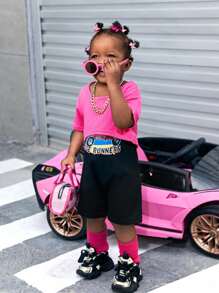 SHEIN 嬰兒女童高低不規則下擺t恤&汽車&字母圖案cami連體褲套裝 - 彩色 - 查看 7