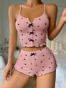 ZzzCrew Women's Heart Printed Camisole Simple Daily Pajama Set