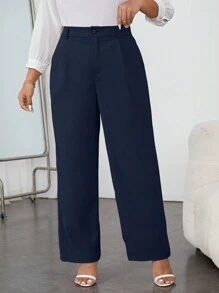Firerie 大码女式纯色简约日常西装裤，适合秋冬季毕业、返校、教师服装 - 藏蓝色 - 查看 4