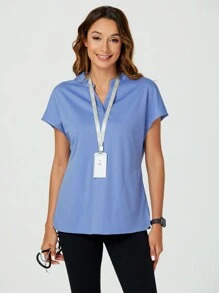 TaskEZ Blusa escolar con cuello de muesca y mangas cortas