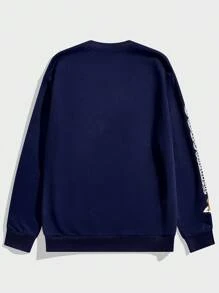 Gudetama X SHEIN Unisex Casual Cartoon And Letter Printed Oversized Sweatshirt, Spring/Fall - Navy Blue - View 2