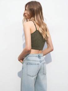 Maija Top de verano para mujer con espalda de camisola corta, dobladillo con ribete de volantes y empalmes de unicolor