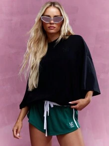 MISSGUIDED Camiseta de cuello redondo oversize con logo bordado y hombros caídos - Negro - Ver 5