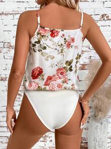 SHEIN Clasi Summer White Base Pink Floral Collar Lace Splicing Bodysuit Floral Bodysuit Country Concert Outfit Women Vintage Clothes Beach Women Outfits Summer Women Bodysuit  Casual Women Bodysuit