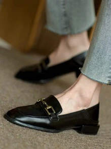 Mocassins plats pour femmes, automne/hiver. Mules casual à bout carré noires, chaussures de style britannique