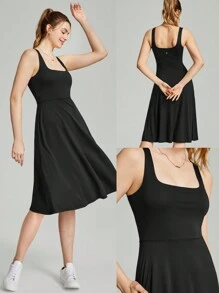 GLOWMODE Modal Square Neck Pocketed Maxi Slip Dress - Black - View 7