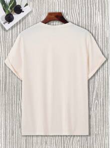 Claim Dot Camiseta casual de verano de manga corta para hombre con estampado de texto y cuello redondo - Albaricoque - Ver 2