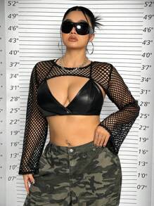 SHEIN ICON Plus Size Fishnet Super Short Bell Sleeve Top (No Tube Top)