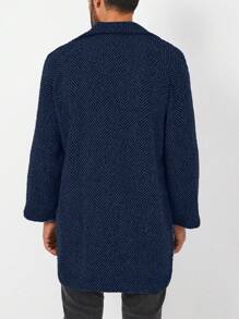 SHEIN Cottnline Men's Herringbone Overcoat - Royal Blue - View 2