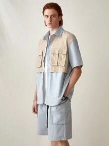 Manfinity VCAY Woven Casual Patchwork Shirt And Shorts Set - Multicolor - View 3