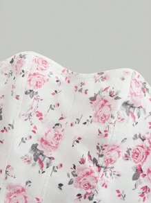 SHEIN MOD 加大碼復古牛仔上衣，時尚短款印花無肩帶彈力上衣