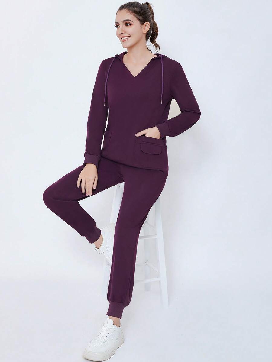 Chạy Bộ Nữ Matte Co Giãn Đồng Phục Y Tá, Tẩy Tế Bào Chết, Quần Áo Bảo Hộ Lao Động Có Túi, Thoáng Khí Chải Quần Áo Rửa Tay Bộ Đồ - Màu tím - Xem 1