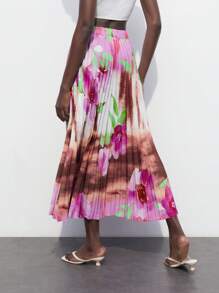 Maija 女士夏季時尚水印花褶皺裙 - 杏色 - 查看 8