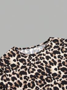 SHEIN EZwear 4入組女士夏季短袖修身T恤，豹紋和純色款，圓領設計 - 彩色 - 查看 9