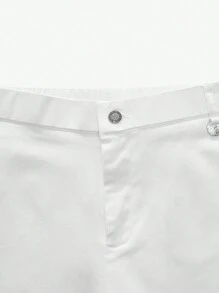 AKNOTIC Cotton Men's Old Money Style Business Casual Woven Micro-Bell-Bottomed Elastic Waist Zipper Suit Trousers, Suitable For All Seasons, Summer - White - View 5