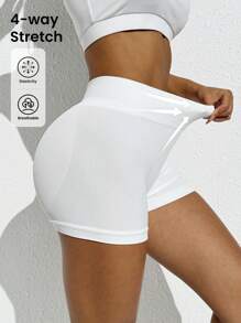 Easithlete Summer Solid Color Seamless Casual Sports ShortsWomen Sweat Short, Gym Short, Biker Short - White - View 3