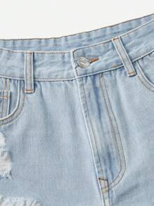 Quần short denim thường ngày dành cho nữ có túi khoét và viền sờn - Rửa nhẹ - Xem 5