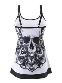 Swim EVENT Plus Size Women Gothic Printed Tankini Swimsuit,Summer Beach - Black and White - View 8