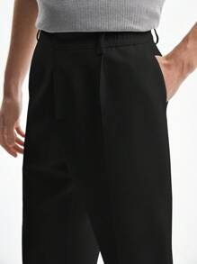 AKNOTIC Business Casual 亞麻直身編織西裝褲，易打理，適合夏季 - 黑色 - 查看 4