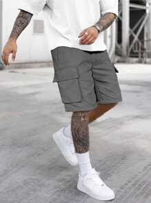 SHEIN Teenager Jungen Lässig College Pendler Tooling Stil weiß Cargo gewebte Shorts mit Taschen, Frühling/Sommer