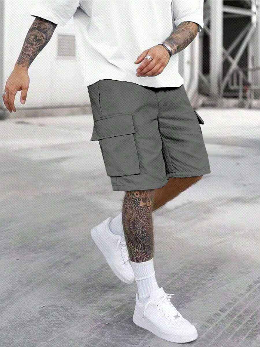 SHEIN Teenager Jungen Lässig College Pendler Tooling Stil weiß Cargo gewebte Shorts mit Taschen, Frühling/Sommer