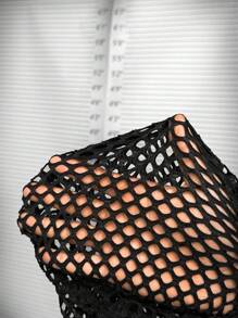 SHEIN ICON Plus Size Fishnet Super Short Bell Sleeve Top (No Tube Top)