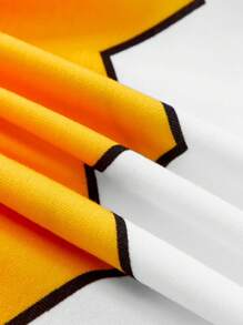 Gudetama X SHEIN Baby Girl Summer Cartoon Funny Egg Pattern Yellow & White Splicing Short Sleeve Bodysuit