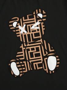 Manfinity VCAY Men's Summer Cartoon Bear Printed Round Neck Short Sleeve Casual T-Shirt And Drawstring Waist Shorts Set