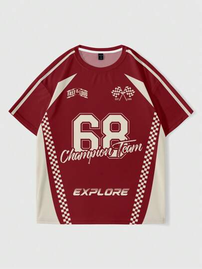 Street Life Men's Football Number Print Crew Neck Short Sleeve Sports Racing T-Shirt