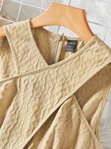 Modelyn Đầm không tay cổ chữ V Jacquard thanh lịch dành cho nữ có cổ yếm - Màu Khaki - Xem 6