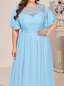 SHEIN Belle Plus Size Bridesmaid Dress, Elegant Lace Patchwork With Chic Ruffles - Baby Blue - View 1