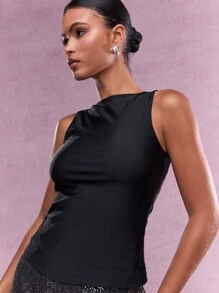 MISSGUIDED Áo ba lỗ cổ thuyền Jersey - màu đen - Xem 4