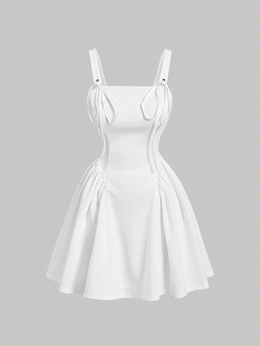 SHEIN MOD Women's Summer Casual White Strap Adjustable Dress,Bubble Dress, Women's Milkmaid Dress,White Summer Dress,Short Dress Back To School Clothes,Bridgerton Style Dress, Back To School Clothes Bridal Shower Dress - White - View 1