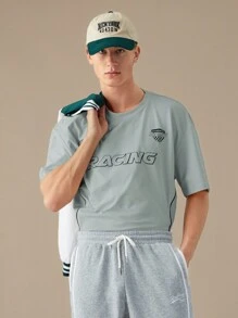 Manfinity RebelGame Camiseta casual de punto para hombre con letras impresas y ajuste holgado