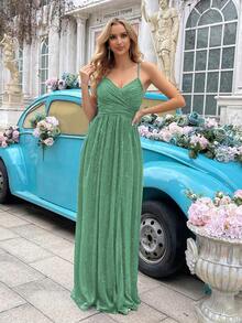 Women's Shiny Camisole Design Bridesmaid Wedding Guest Formal Dress, Cocktail Party Evening Gown, Lightweight & Flowing For Spring/Summer Graduation Prom - Mint Green - View 5