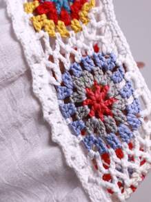 SHEIN Swim Women's Bohemian Vacation Style Patchwork Mini Skirt Summer - White - View 6