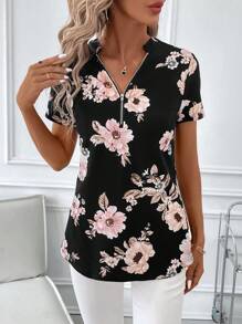 SHEIN Clasi Women's Short Sleeve Square Neck Black & White Printed T-Shirt - Black and White - View 3